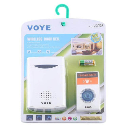 Voyé Wireless Doorbell for Home with Multiple Chime Options - white wireless doorbell kit with receiver and push button in retail packaging