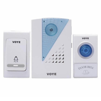 Voye Wireless Doorbell with Two Remote Controls for Home Entry shown with two remotes and main chime unit