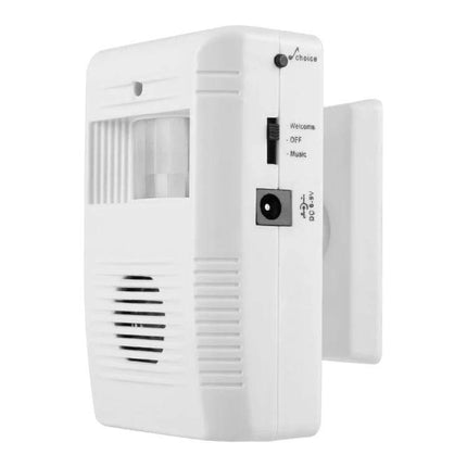 Electronic Infrared Sensor Doorbell for Guest Detection at Home mounted near entrance, white motion-activated door chime unit