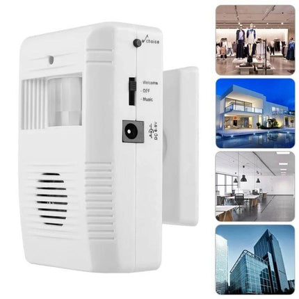 Electronic Infrared Sensor Doorbell for Guest Detection at Home - white wall-mounted motion doorbell for homes, offices, and multi-unit buildings