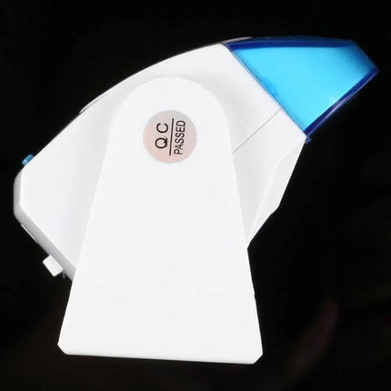 Easy-to-Use Wireless Doorbell for Homes and Businesses white wall-mounted unit with blue LED light and QC passed sticker