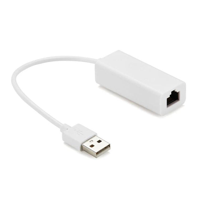 USB 2.0 Ethernet Adapter for Android TV and Tablets, 20cm Cable — white compact USB-to-Ethernet dongle for stable wired streaming