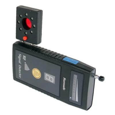 Portable RF Signal Detector for Hidden Camera and Bug Detection, handheld unit with digital display and detachable sensor