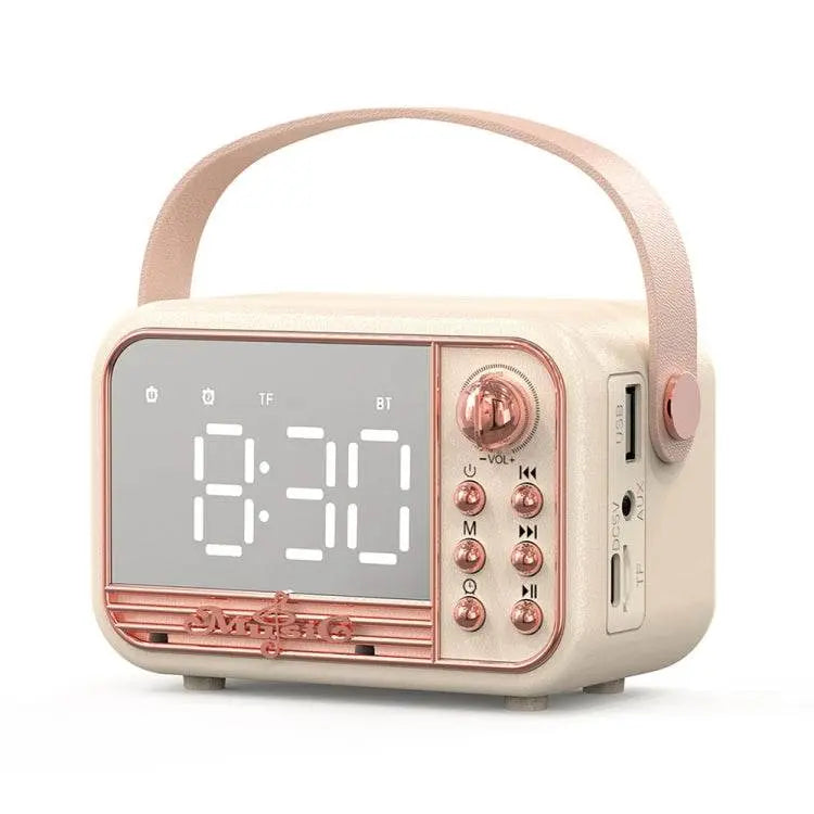 S11 Handheld Retro Alarm Clock Bluetooth Speaker Desktop Portable Clock, S11 (Beige), S11 (Pink)