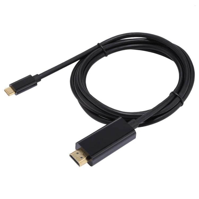 HDMI to USB-C Adapter Cable, 1.8 Meters for Device Connections - black cable connecting USB-C laptop to HDMI display for streaming and presentations