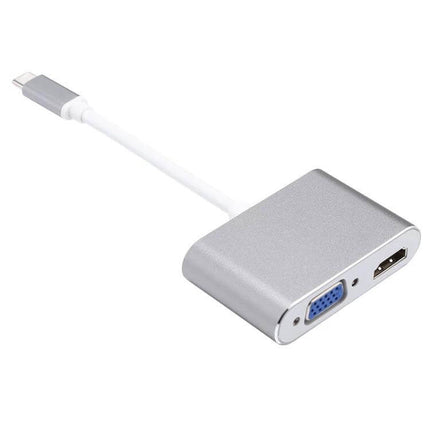 Reliable USB-C Adapter for HDMI and VGA Display Connections – compact silver adapter with HDMI and VGA ports for laptop presentation or dual-monitor setup