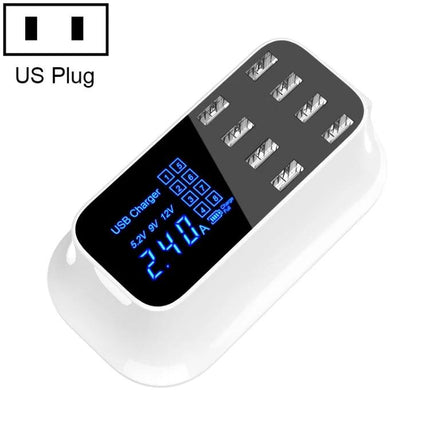 Essential USB Charging Station for Daily Home Device Needs - white 8-port USB charger with digital display for phones tablets and accessories