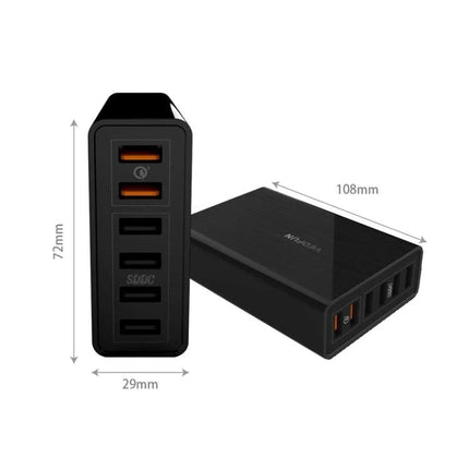 VEDFUN USB Charger for Everyday Device Powering at Home and Travel compact black multi-port quick charge USB wall charger, 108mm x 72mm x 29mm