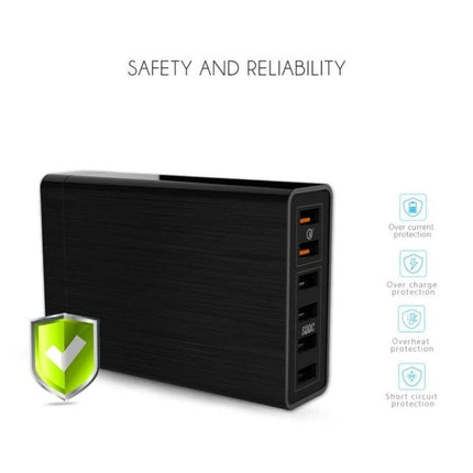 VEDFUN USB Charger for Everyday Device Powering at Home and Travel - black multi-port quick charge wall charger with safety icons