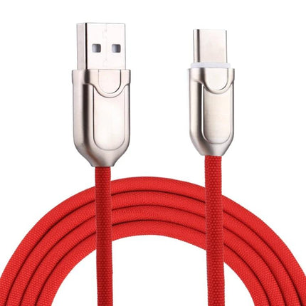 USB-C Cable for Everyday Phone Charging and Syncing - red braided cable with USB-A to USB-C connectors, lightweight and practical length