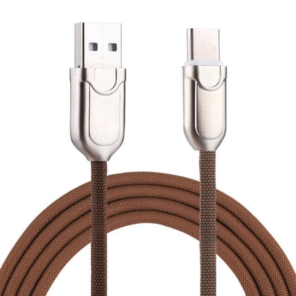 USB-C Cable for Everyday Phone Charging and Syncing - braided brown cable with USB-A to USB-C connectors, practical length and lightweight design