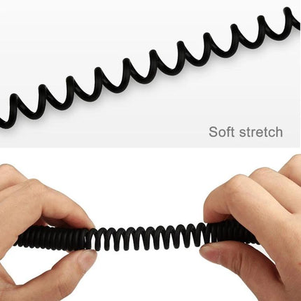 Micro USB Cable for Charging and Data Transfer in Daily Life - coiled black stretchable cable showing durable thickened construction