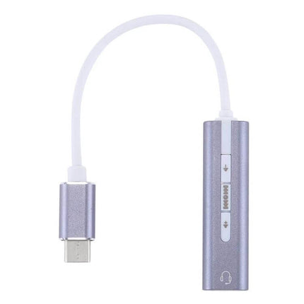 Aluminum USB-C Sound Adapter for 7.1 Channel Audio Enhancement — silver aluminum USB-C dongle with volume controls and headphone jack