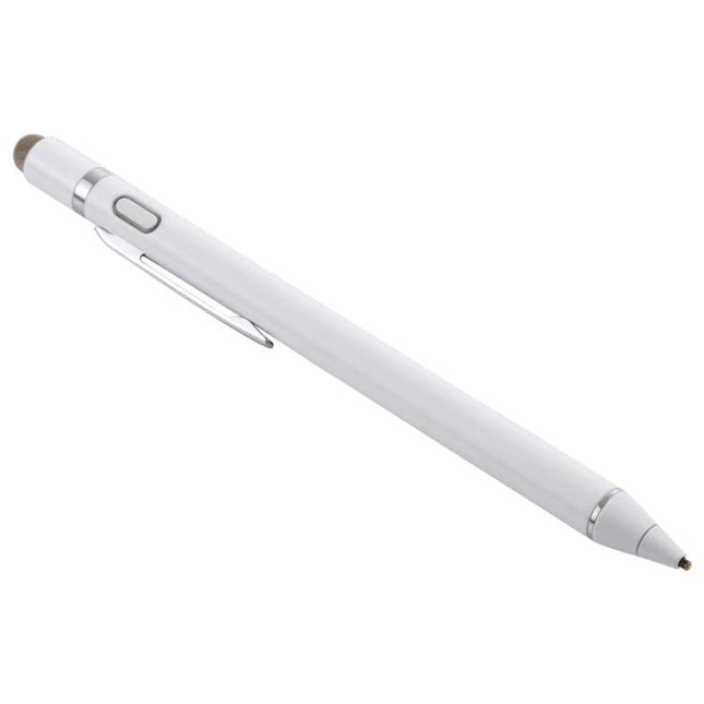 Active Rechargeable Stylus Pen for Precise Touch Screen Writing - slim white stylus with clip and dual-tip for tablets and smartphones