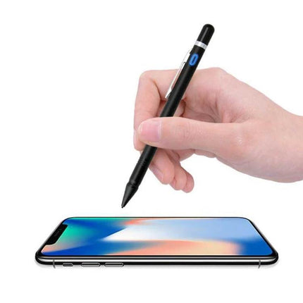 Active Rechargeable Stylus Pen for Precise Touch Screen Writing held over smartphone showing precise touchscreen input