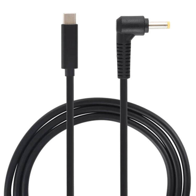 USB-C Laptop Charging Cable for Compatible Devices, 1.5 Meters - black cable with USB-C to 4.0x1.7mm right-angle laptop charger connector