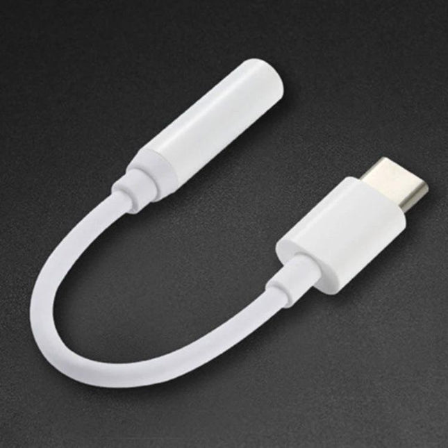 Compact Adapter for Connecting Headphones to USB-C Devices white USB-C to 3.5mm audio adapter cable for music and calls