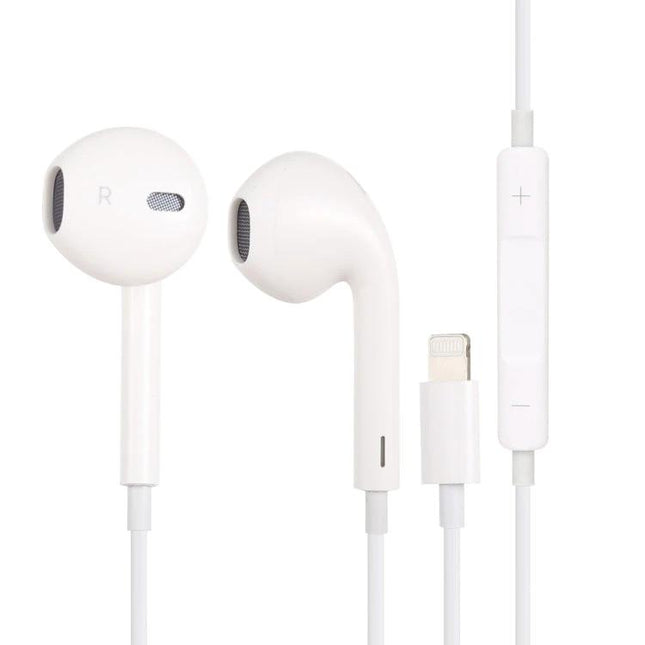 Stereo Earphones With 8 Pin Connector For Commuting And Calls white earbuds with inline remote and compact low-profile cable