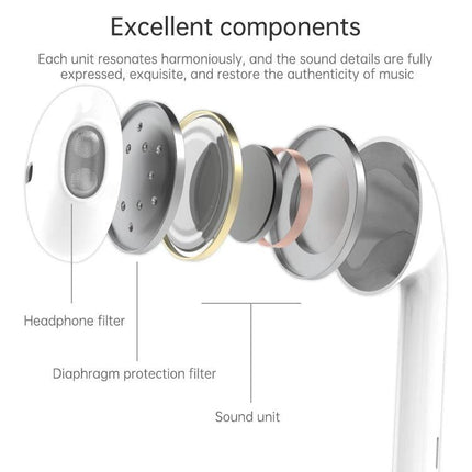 Stereo Earphones With 8 Pin Connector For Commuting And Calls showing exploded view of headphone filter diaphragm sound unit components
