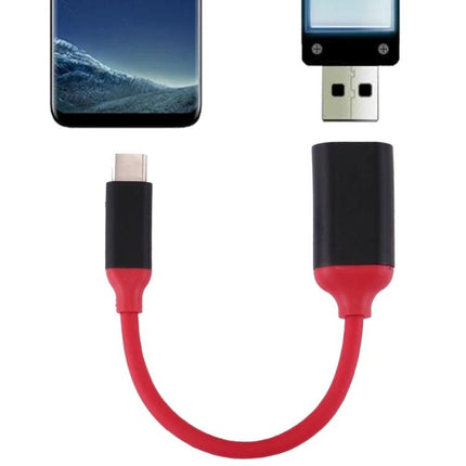 USB-C Adapter for Daily Device Connections on Your Phone - red short OTG cable connecting phone to USB flash drive for file transfer