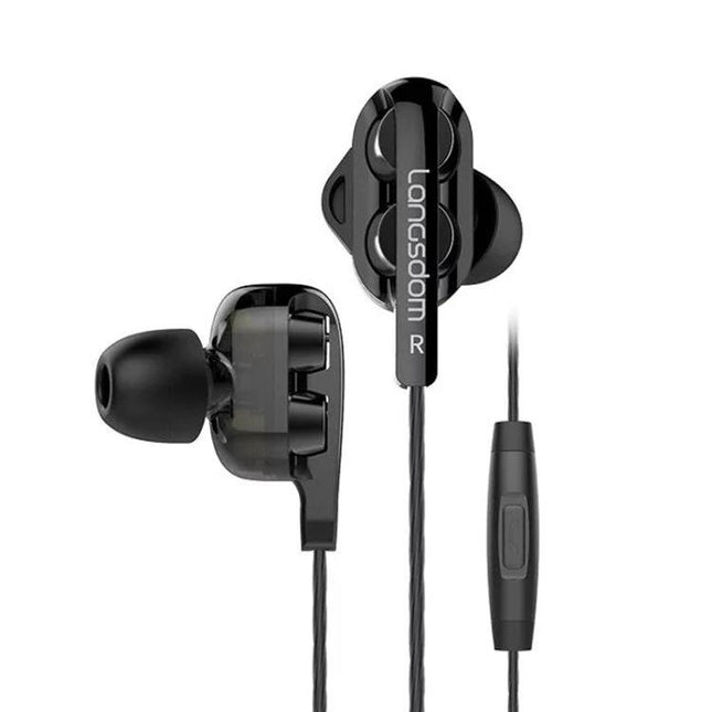 Langsdom Wired In Ear Headset With Comfort Fit For Commuting black wired earbuds with in-line mic and 8mm drivers