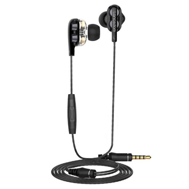 Langsdom Wired In Ear Headset With Comfort Fit For Commuting black wired in-ear earbuds with 3.5mm jack and inline mic