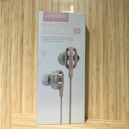Langsdom Wired In Ear Headset With Comfort Fit For Commuting packaged rose gold wired in-ear earbuds with 3.5mm cable