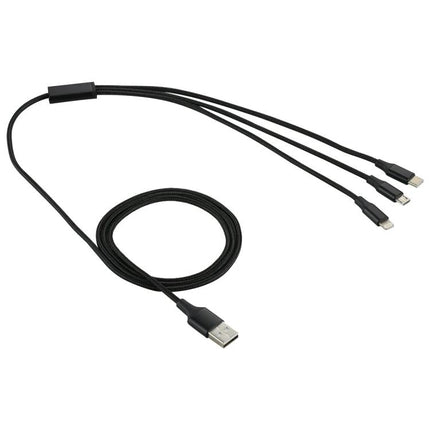 Multi-Connector Cable for Daily Device Charging Needs - black 3-in-1 braided USB cable with Lightning, USB-C, and Micro-USB connectors