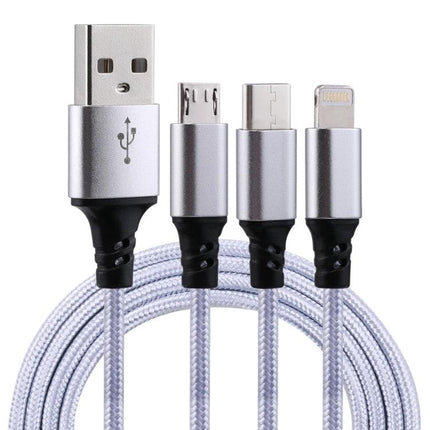 Multi-Connector Cable for Daily Device Charging Needs - braided 3-in-1 USB to Micro USB, USB-C and Lightning cable for charging phone and tablet
