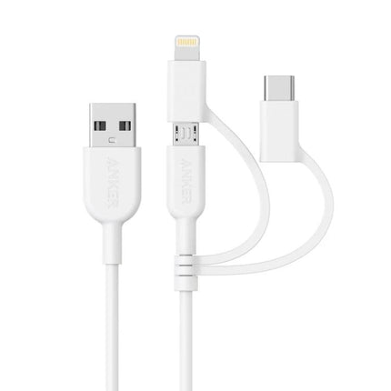 Anker Multi-Interface Cable for Everyday Device Charging Solutions – white 3-in-1 USB to Lightning, USB-C and Micro-USB cable for phones, tablets and laptops