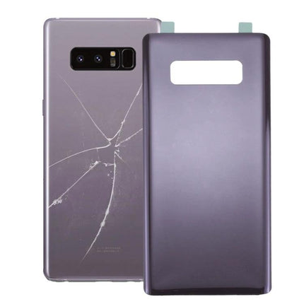 Essential Back Cover Replacement for Samsung Galaxy Note 8 in Daily Life - new purple back cover next to cracked original housing