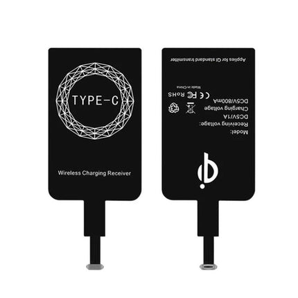 Essential Wireless Receiver for Daily Type-C Phone Charging slim black Type-C wireless charging receiver for desk and car use