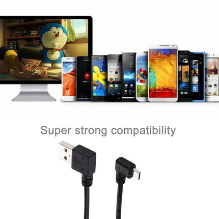 Daily Cable for Phone Charging and Data Tasks at Home - USB to Micro USB cable showing right-angle connectors and multiple compatible smartphones
