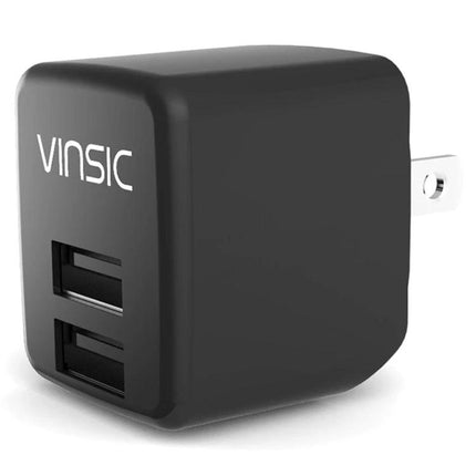 Vinsic Dual USB Wall Charger for Daily Device Needs black dual-port plug-in charger powering smartphone and tablet