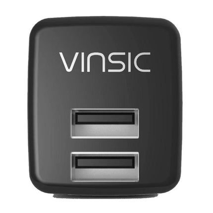 Vinsic Dual USB Wall Charger for Daily Device Needs compact black dual-port charger front view