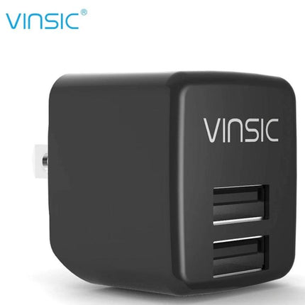 Vinsic Dual USB Wall Charger for Daily Device Needs - compact black dual-port USB charger for smartphone and tablet charging