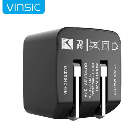 Vinsic Dual USB Wall Charger for Daily Device Needs compact black dual USB travel wall charger with foldable prongs