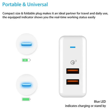 Reliable Charger for Keeping Devices Powered Daily at Home - compact white dual-port USB charger with blue LED indicator for phones and tablets