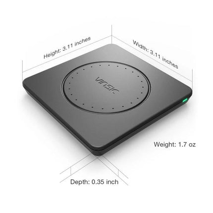 Keep your devices charged daily with the Vinsic Wireless Pad black slim Qi charging pad 3.11×3.11 in 0.35 in depth