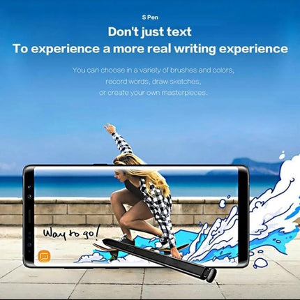 Stylus Pen for Samsung Galaxy Note 8 - For Writing and Noting shown with Galaxy Note 8 displaying handwriting and sketching demonstration