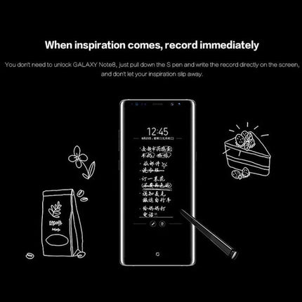 Stylus Pen for Samsung Galaxy Note 8 - For Writing and Noting shown with S Pen tapping Note8 screen for quick notes and sketches