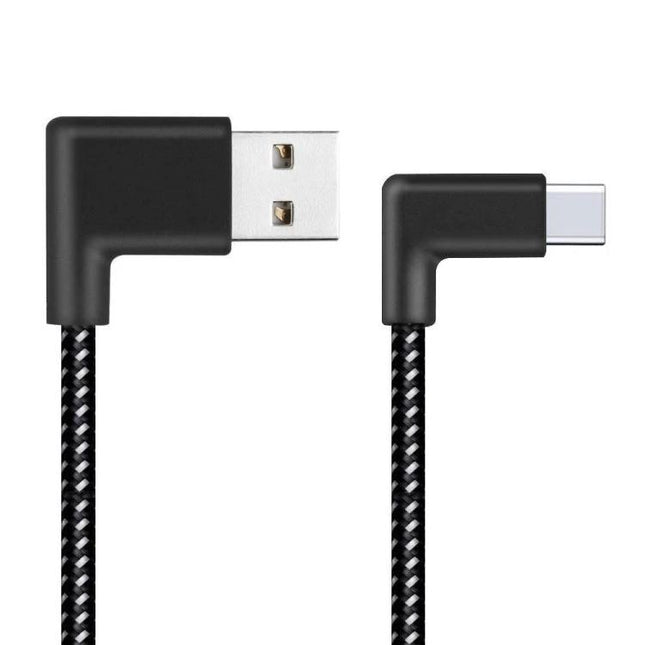 Short cable for daily phone charging and on-the-go connections - black 90° USB-A to USB-C braided cable for fast charging and data transfer