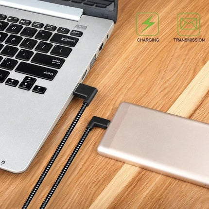 Short cable for daily phone charging and on-the-go connections — compact USB-C braided cable charging phone and power bank at laptop