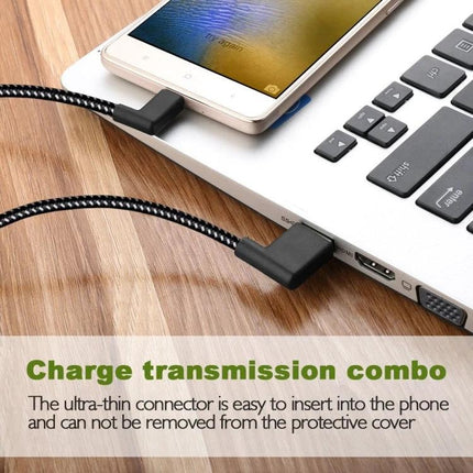 Short cable for daily phone charging and on-the-go connections connecting phone to laptop for fast charging and data transfer, compact right-angle USB-C cable