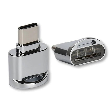 USB-C Micro SD Card Reader for On-the-Go Data Transfer compact silver adapter for smartphone and microSD file access