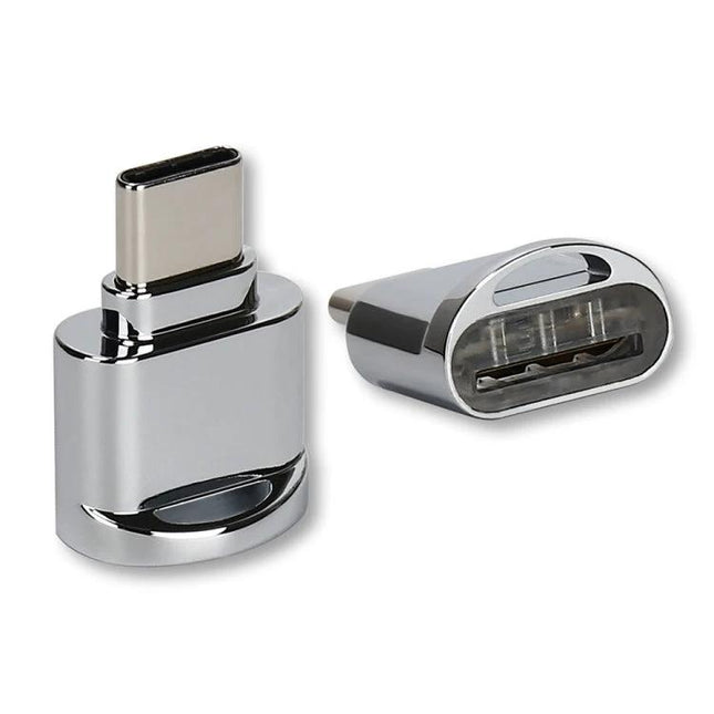 USB-C Micro SD Card Reader for On-the-Go Data Transfer - compact silver adapter for quick Micro SD to USB-C file access