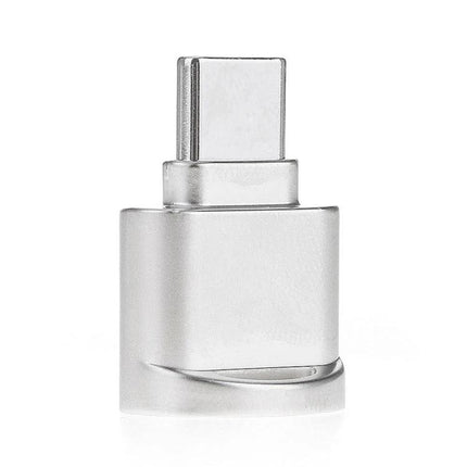 USB-C Micro SD Card Reader for On-the-Go Data Transfer compact silver adapter for smartphone file access on travel