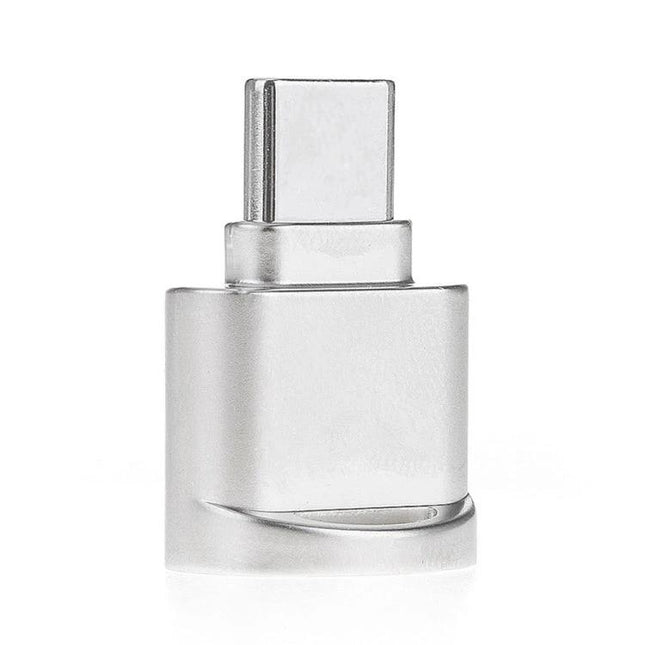 USB-C Micro SD Card Reader for On-the-Go Data Transfer compact silver adapter for smartphone file access on travel