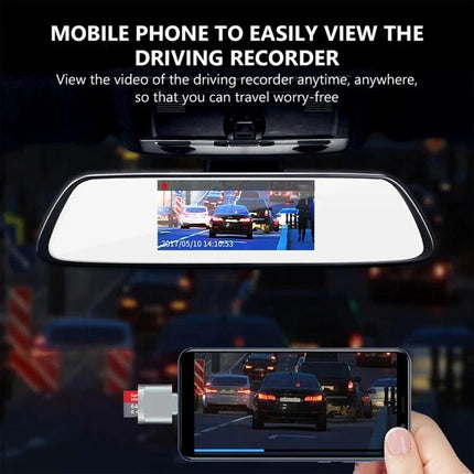 USB-C Micro SD Card Reader for On-the-Go Data Transfer connected to smartphone showing dashcam video playback