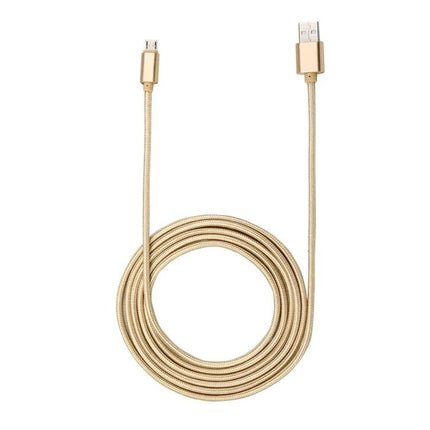 Travel USB Cable for Daily Smartphone Charging Needs – gold braided Micro USB cable for portable charging and data sync, 6ft coiled travel-friendly